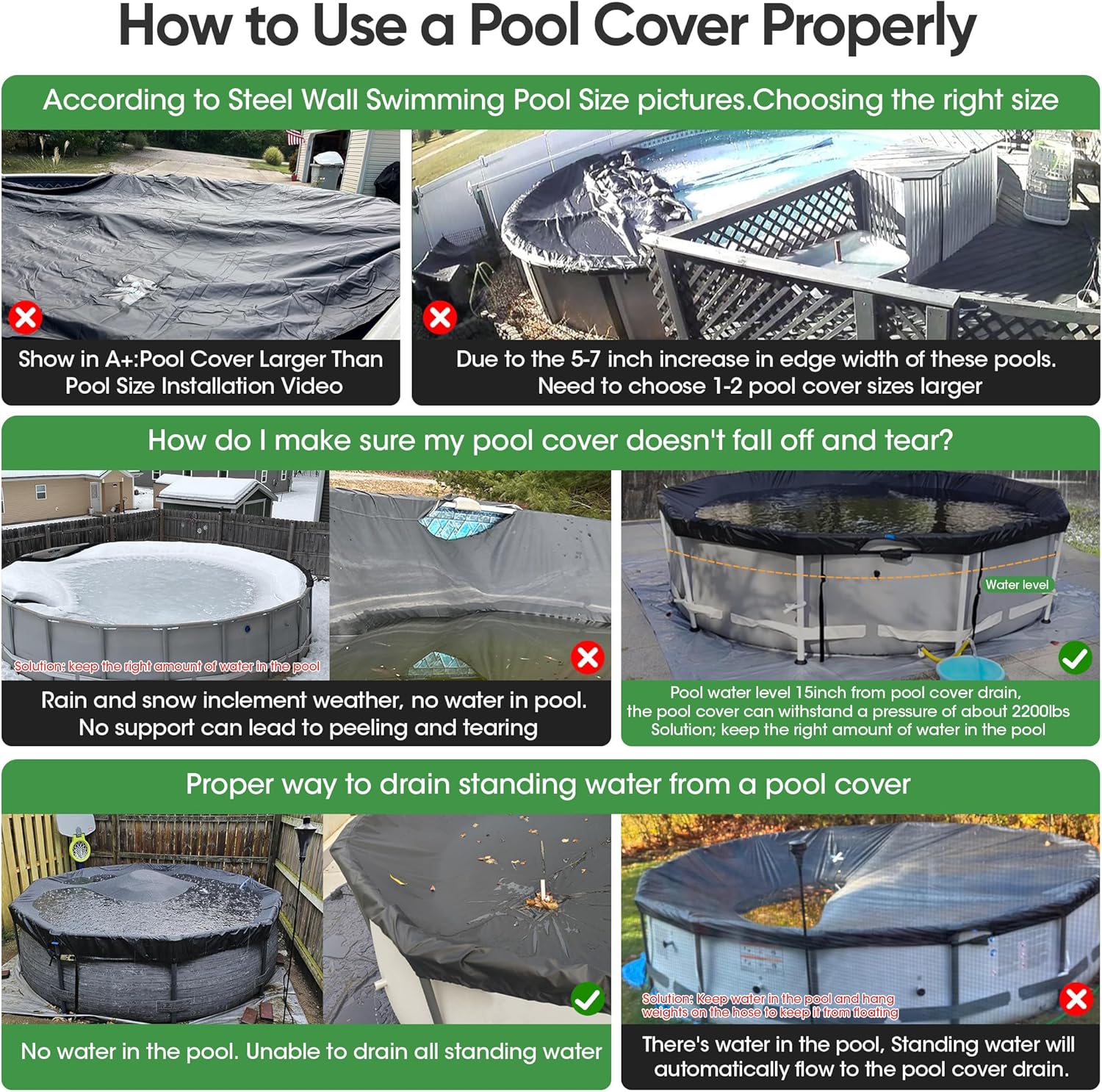 SIHAIAN 14 Ft Round Pool Cover, with Automatic Drain Pool Cover, Patented One-Piece Tensioning System Above Ground Pool Cover, Preventing Waterlogging, Yarn-Dyed Oxford Fabric Solar Pool Cover