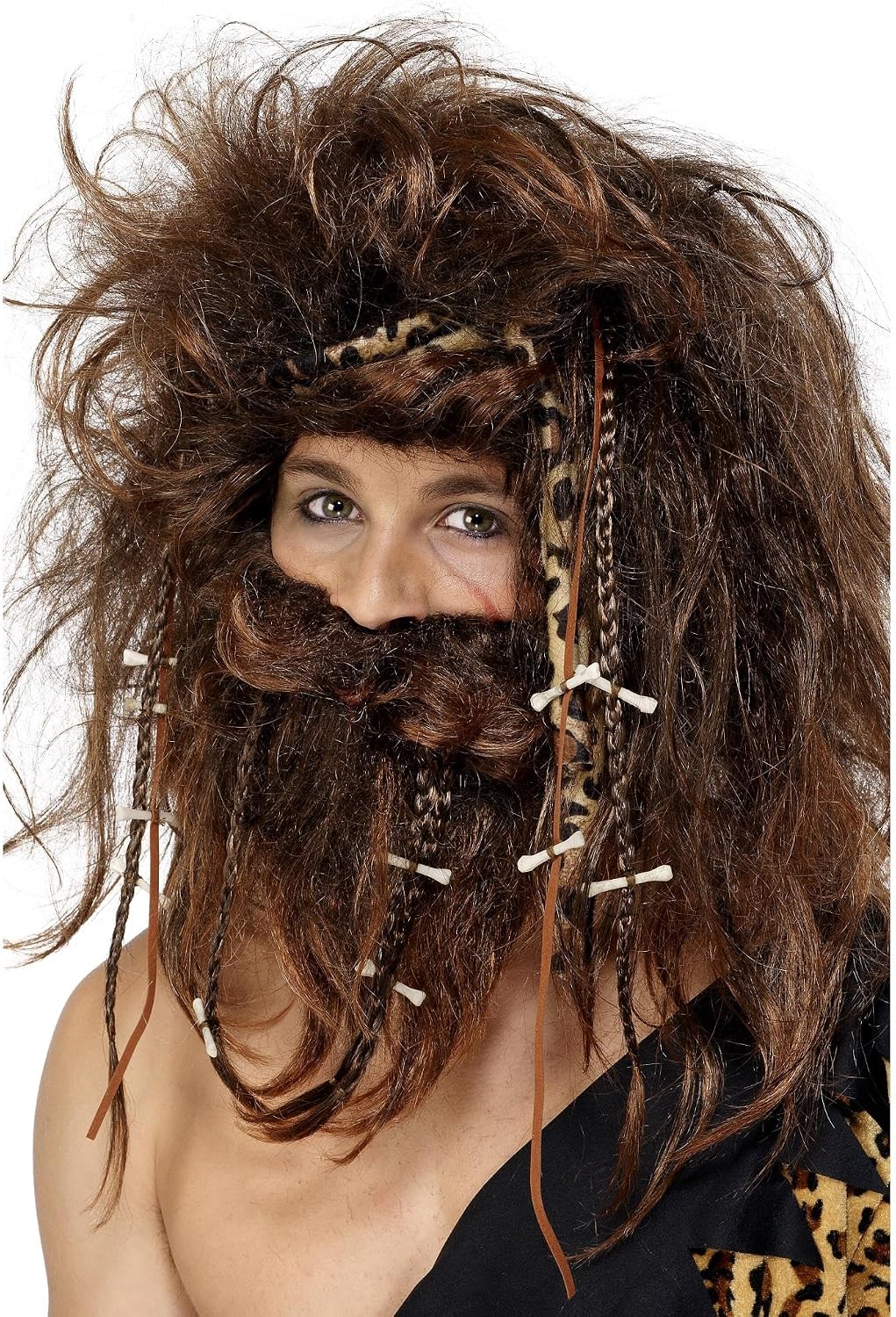 Smiffy's Men's Crazy Caveman Set Includes Wig Beard Headband Bones and Braids