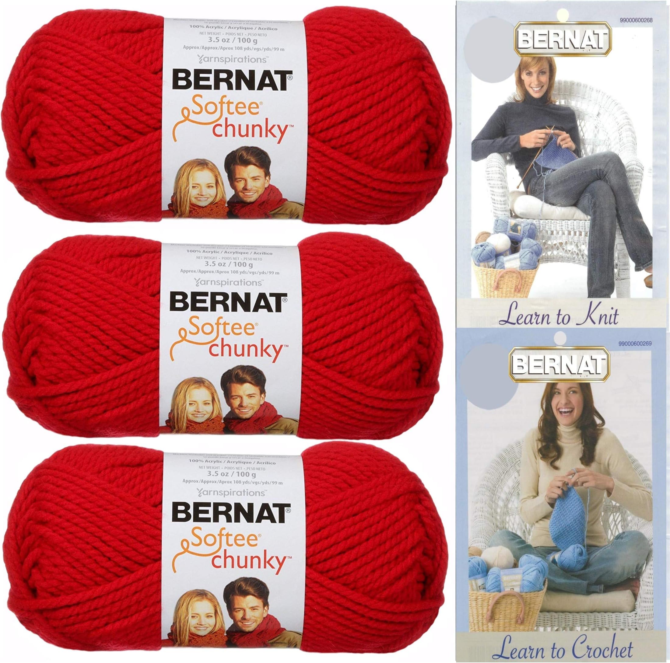 Softee Chunky Yarn Bundle Super Bulky No. 6, 3 Skeins Berry Red 28705