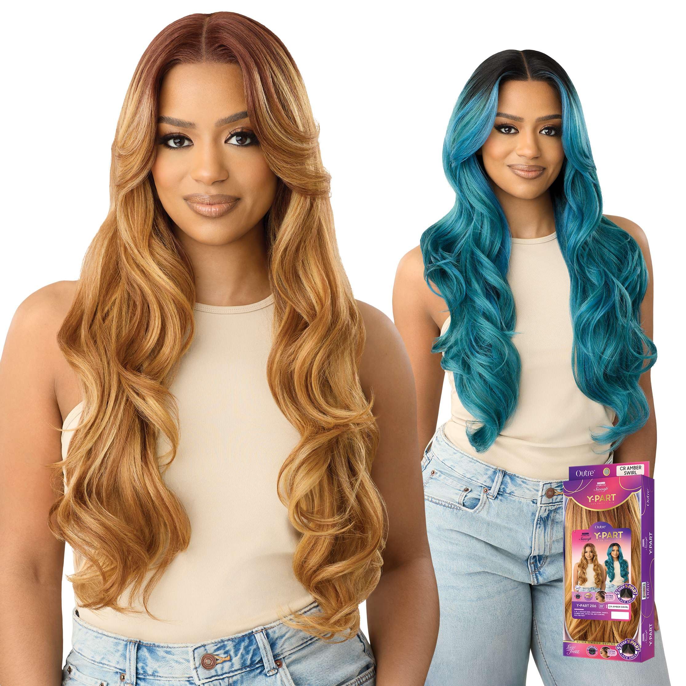 View 1 of **BROWN** Outre Lace Front Wig - Perfect Hair Line - Swoop Series Y-Part 206