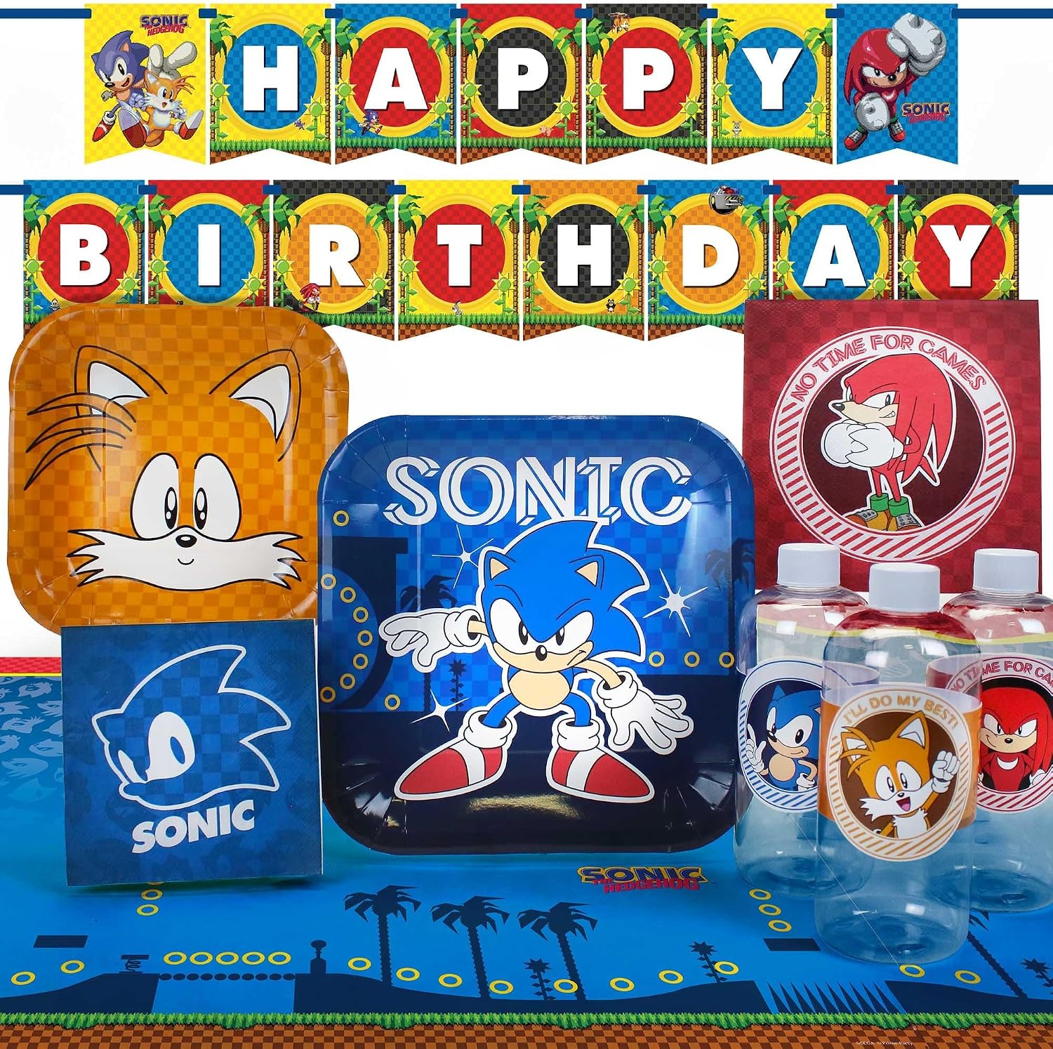Classic Sonic Party Pack - Licensed Decorations & Tableware (Standard Pack for 16 Guests)