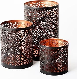 Decorative Metal Candle Holder Set for Pillar Candles – Candle Holder Se...