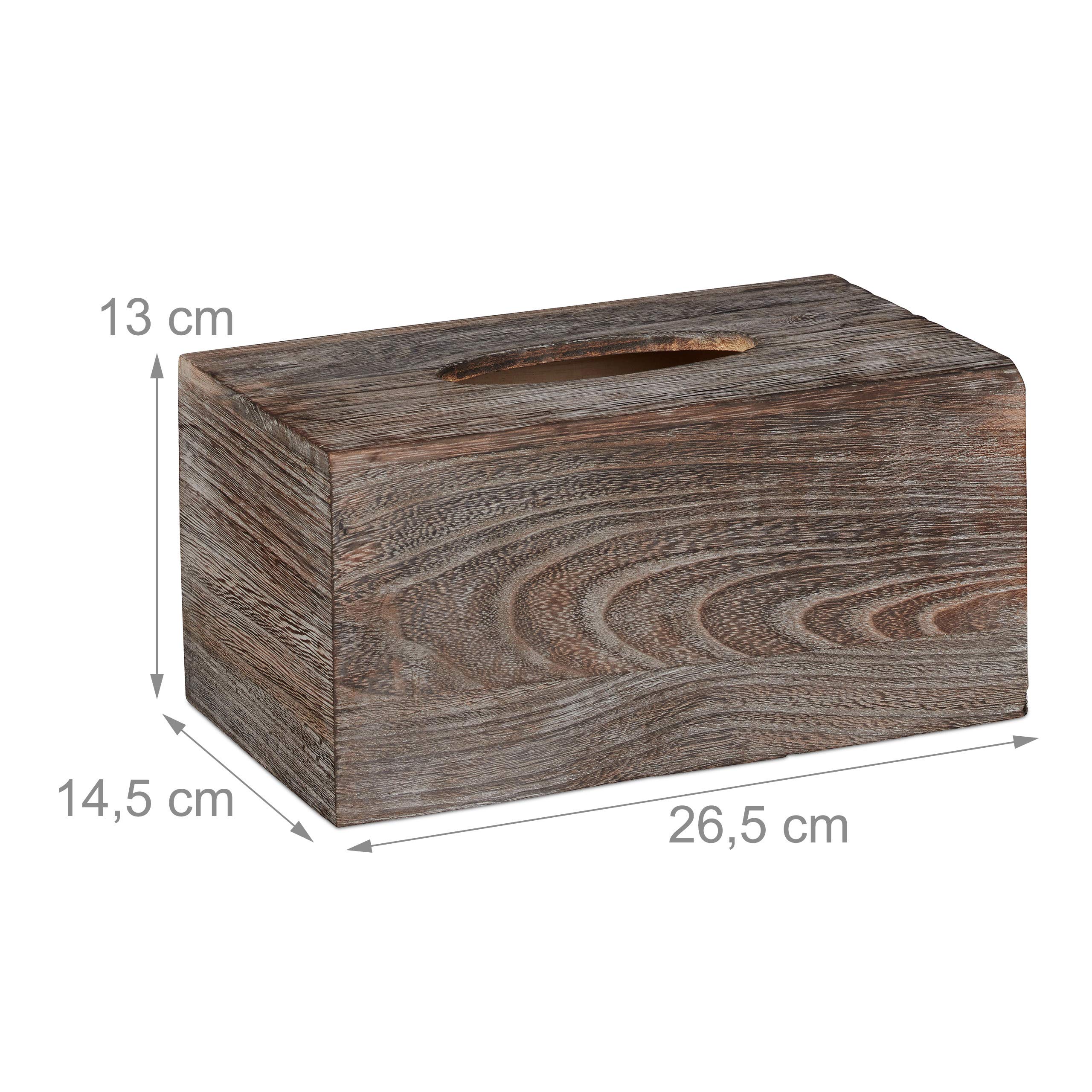 Relaxdays Pudełko na chusteczki Shabby, pudełko na chusteczki z przesuwanym dnem, pudełko na chusteczki higieniczne, wys. x gł.: 13 x 26,5 x 14,5 cm, brązowe