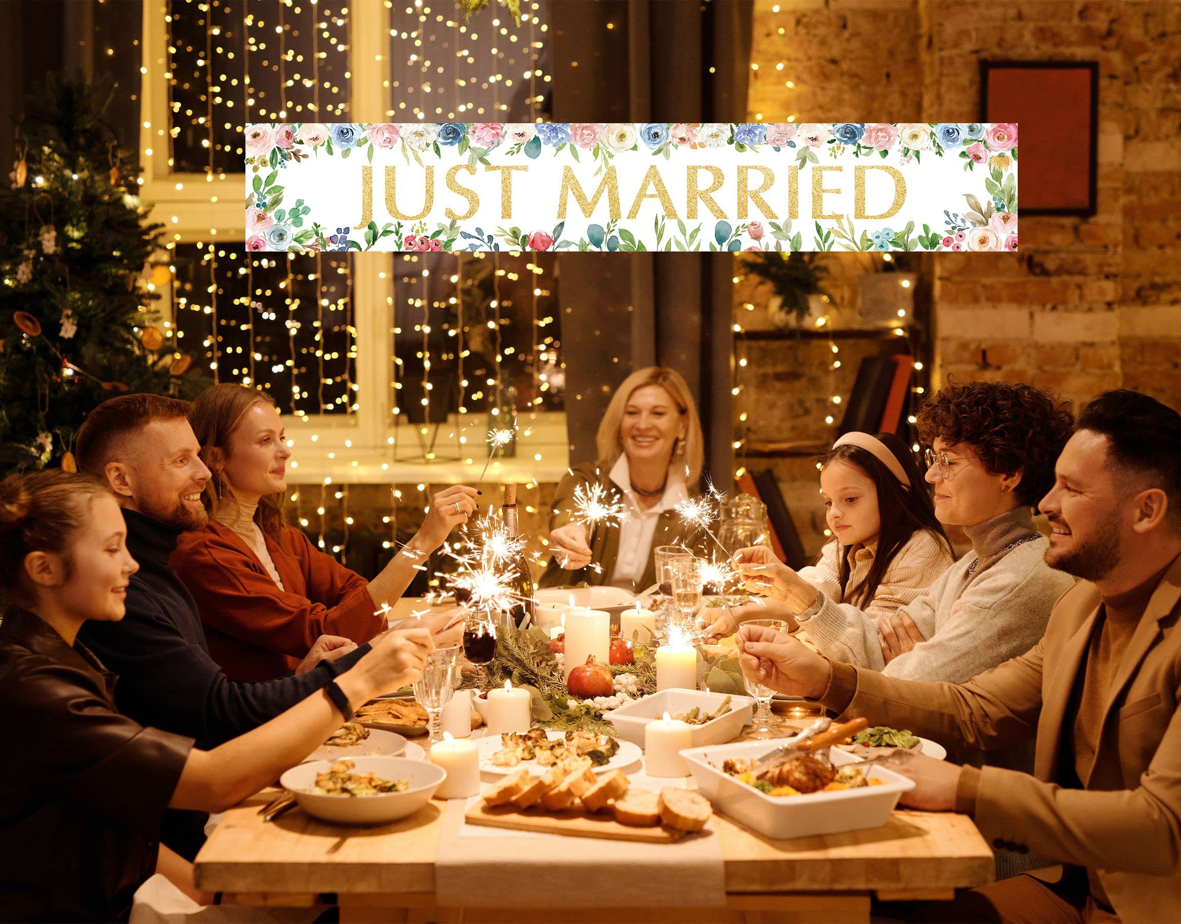 Just Married Banner Hintergrund Dekorationen, Hochzeit, Verlobung, Party, Fotokabinen-Requisiten, Veranda-Schild, Zubehör, Brautparty-Dekor für drinnen und draußen (3 x 0,5 m) | Hochzeit Verlobung und Brautdusche Party Dekor Dekorationen Photo Booth Requi
