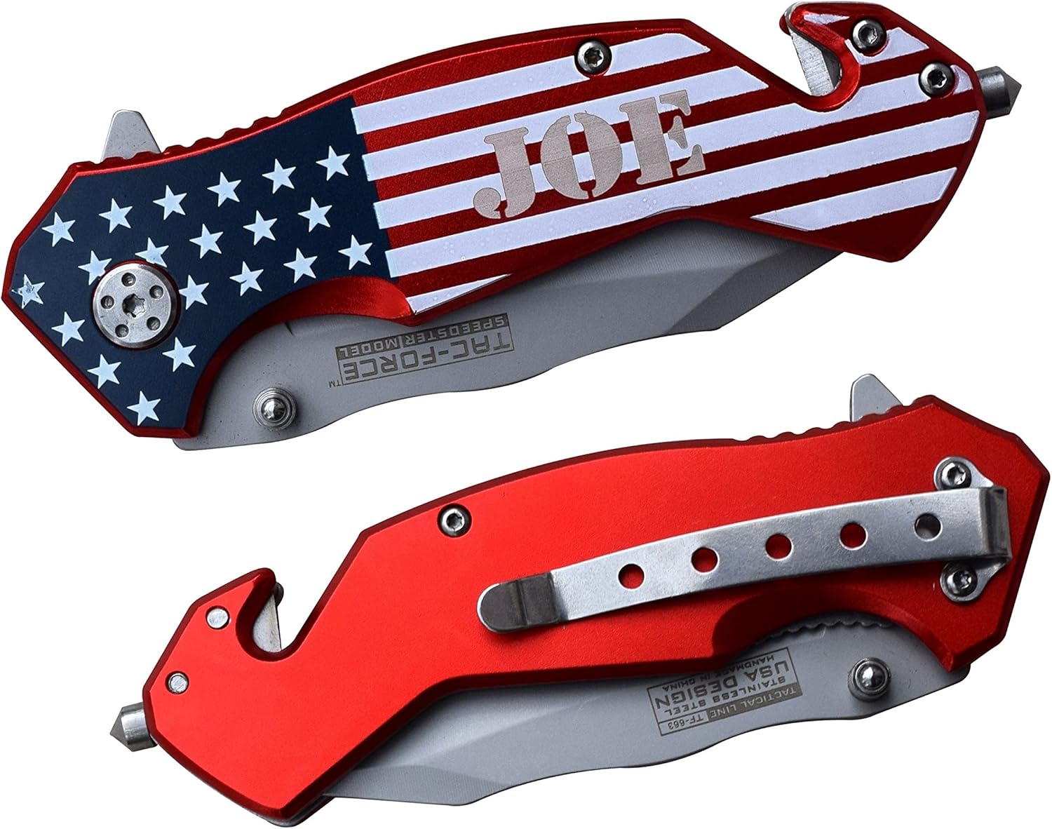 My Personal Memories Engraved Handle Rescue Pocket Knife - Personalized Folding Knife - Father's Day Groomsmen Gifts - USA Knife
