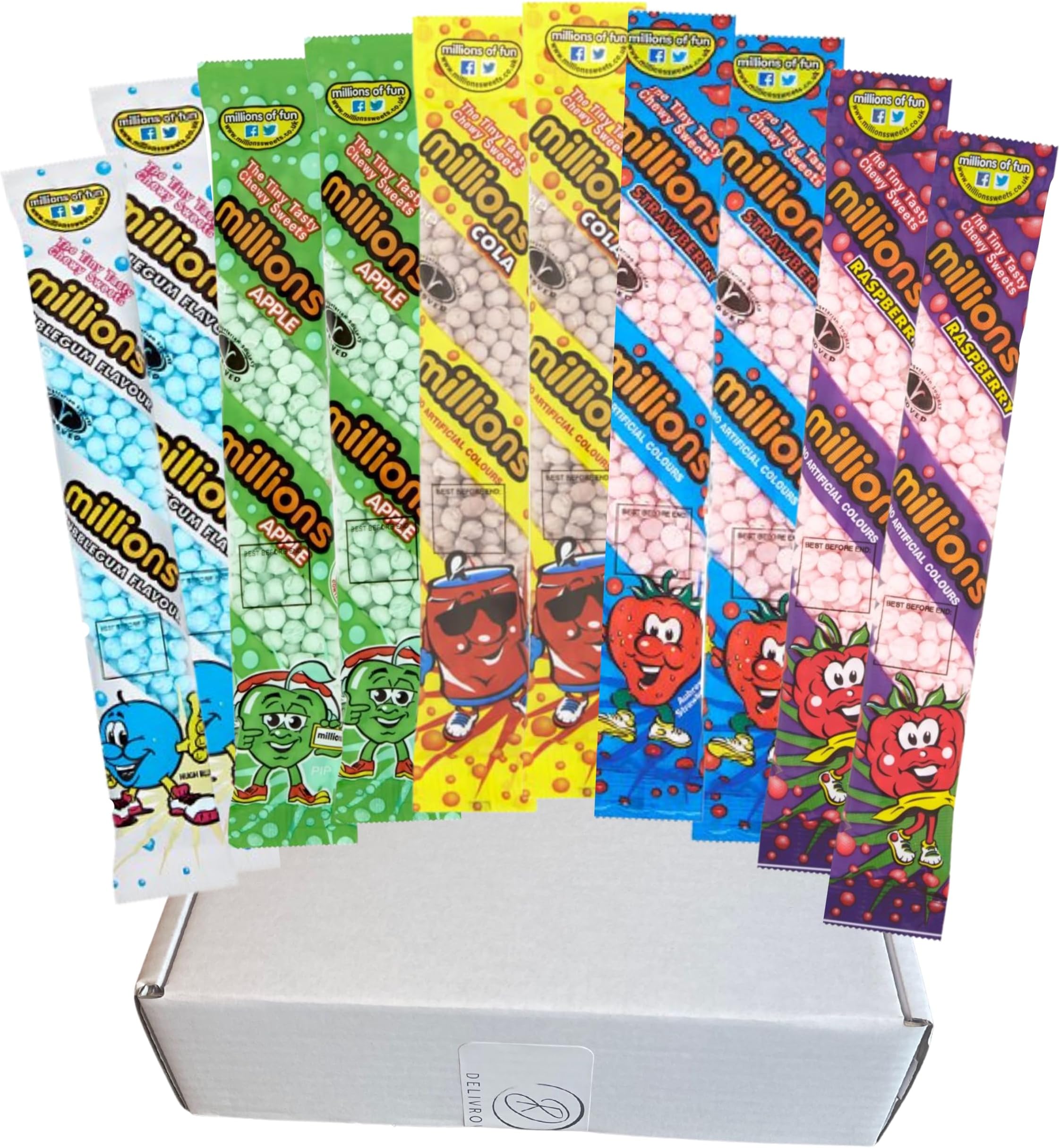 Ultimate Millions Sweets Selection – 10 Pks – 5 Amazing Juicy Flavours - Bubblegum, Apple, Cola, Strawberry and Raspberry – Exclusive to Delivrowe