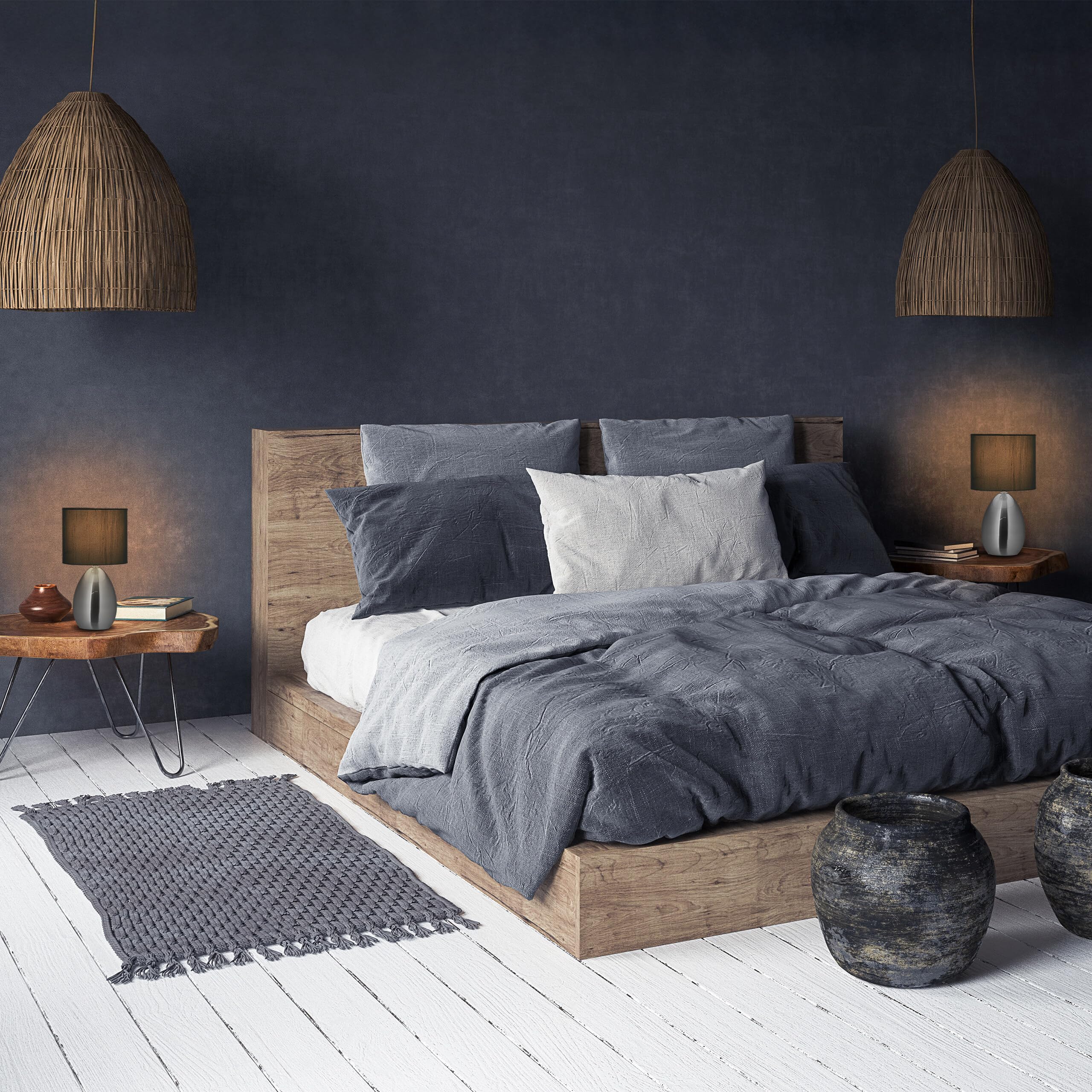 Relaxdays Lampe de Chevet, Abat-Jour, Douille E14, câble, H x D : 32 x 18 cm, pour la Chambre, argenté et Gris