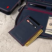 Vista 3 de TORRO Cartera de viaje Organizador de viaje de cuero genuino con soporte para pasaporte y tarjetero desmontable, Azul marino con detalle rojo
