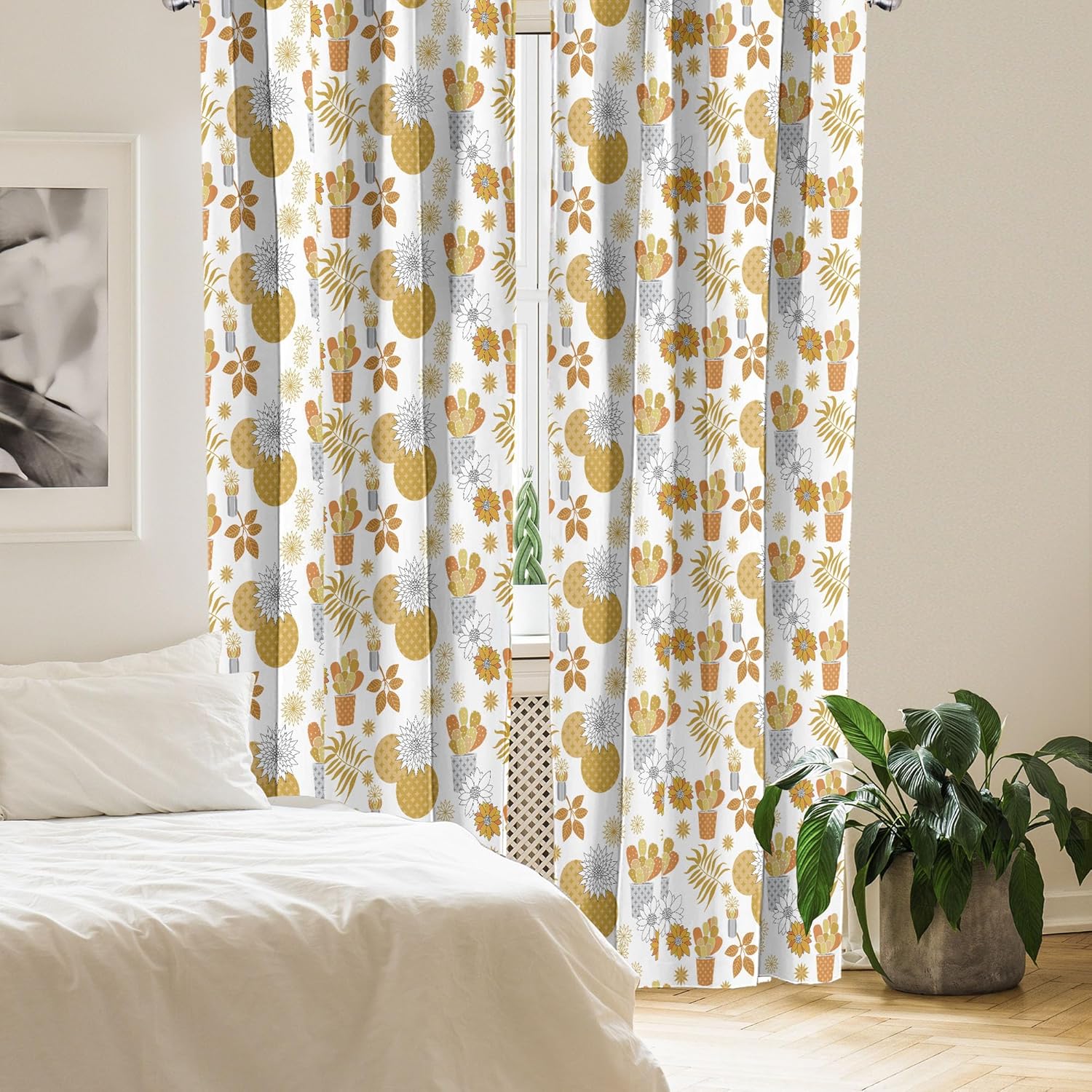Ambesonne Cactus Curtains, Cacti Succulent Garden Plants in Flower Pots Tropical Retro, Window Treatments 2 Panel Set for Living Room Bedroom Decor, 56" x 63", Pale Coffee Grey