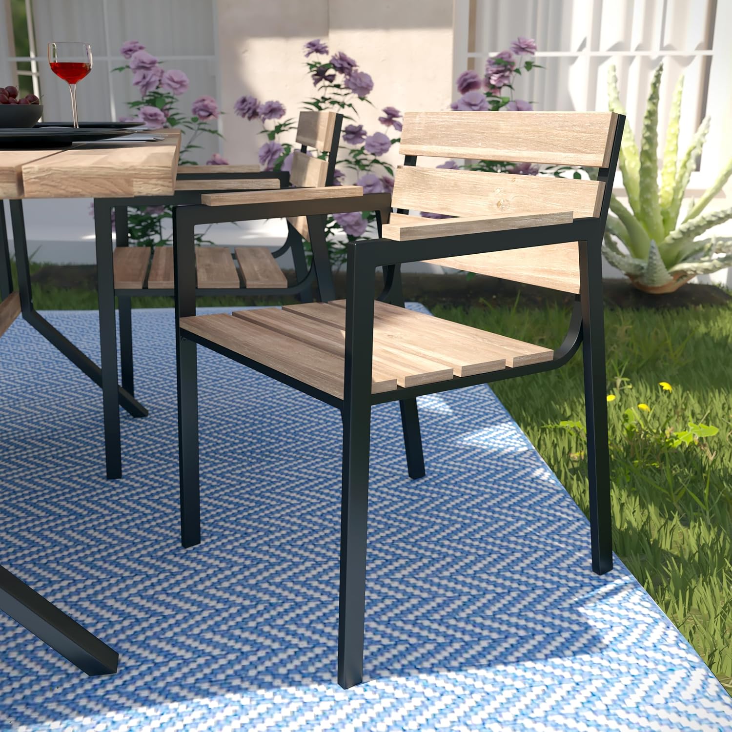 SEI Furniture Standlake Slatted Outdoor Chairs – 2pc Set, Natural/Black