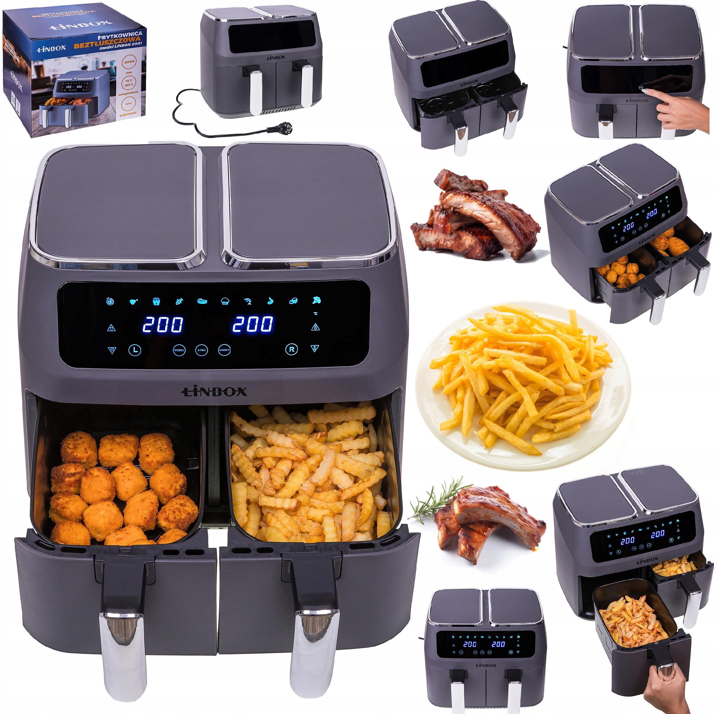 FRYTKOWNICA BEZTŁUSZCZOWA LINBOX 8001 Z 2 KOSZAMI 2X4L/2500W