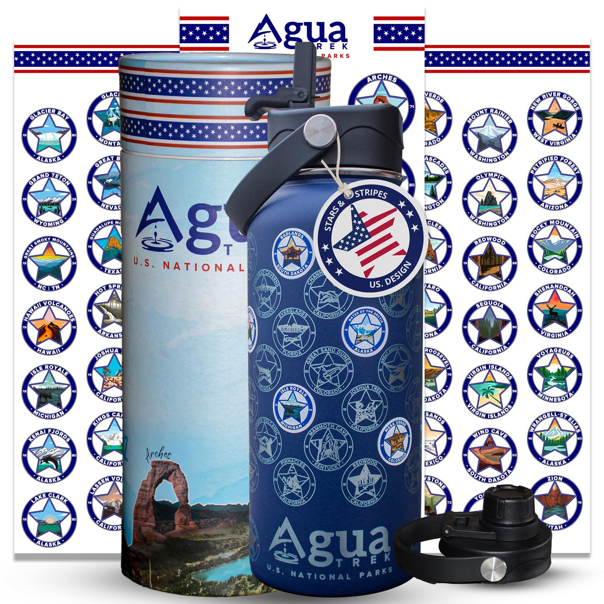 National Parks Water Bottle with Stickers 32 oz Leakproof Insulated Water Bottle with Straw and Spout Lids Laser