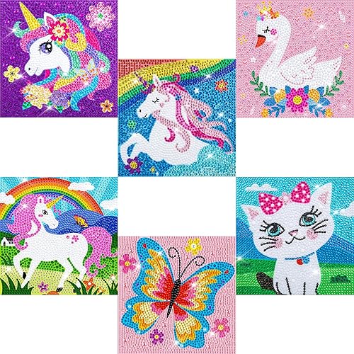 Labeol Kit de arte de diamante 5D de 6 piezas para niños, kit de pintura de cristal, fácil pintura, juego de manualidades para el hogar 5D taladro