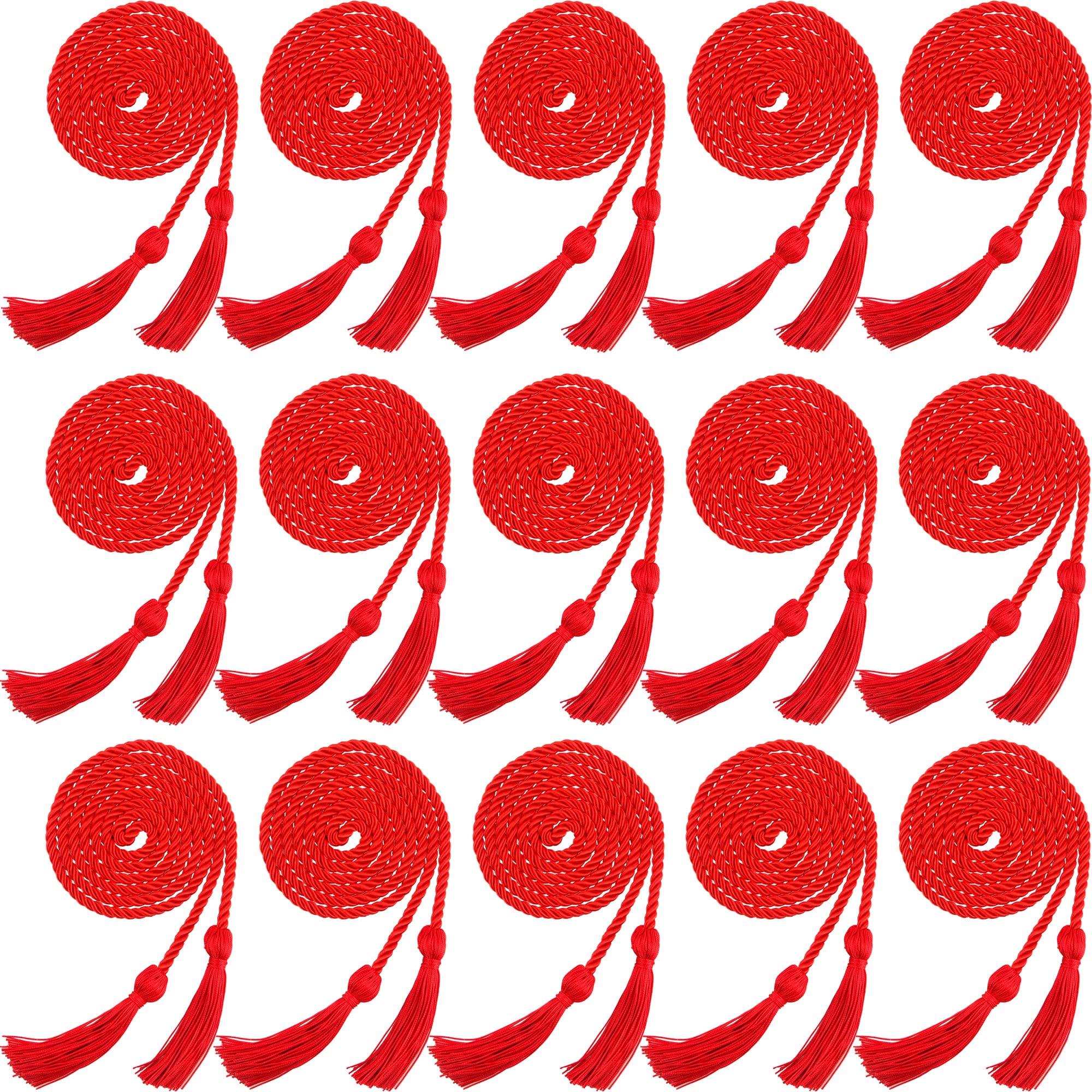 Cordon tressé avec pompons pour diplôme lot de 15 pièces couleur rouge