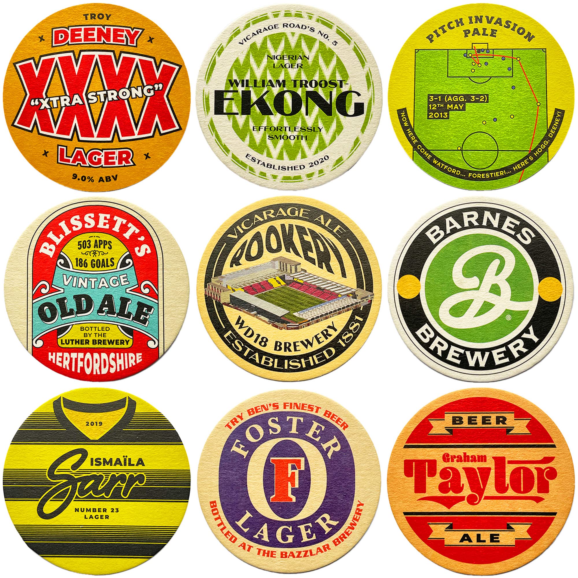 Watford Beer Mats x9