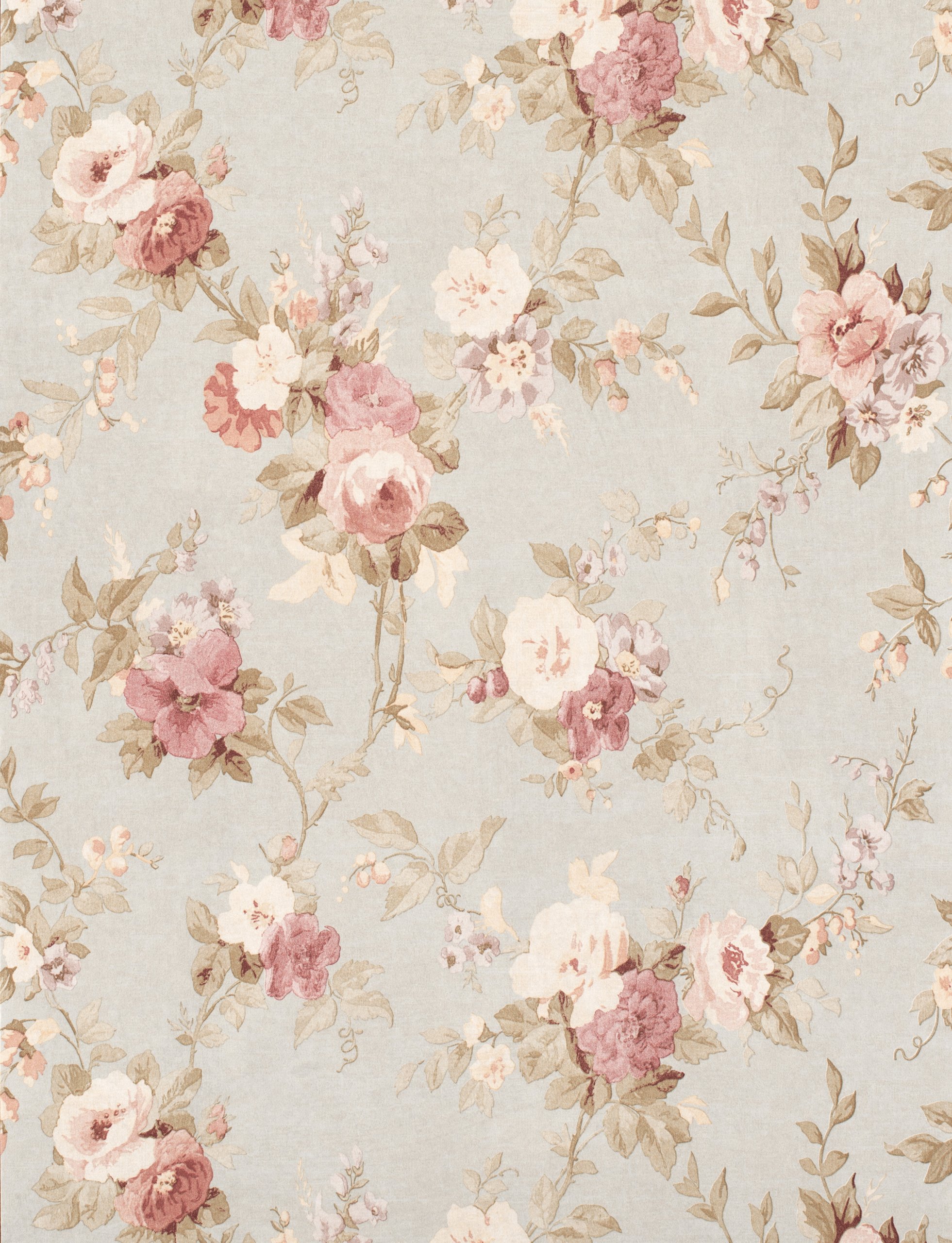 Glorious Decoration Soft Pink And Pale Blue Designer Nonwoven Wallpaper Sample - Climbing Rose (Pink / Light Green)