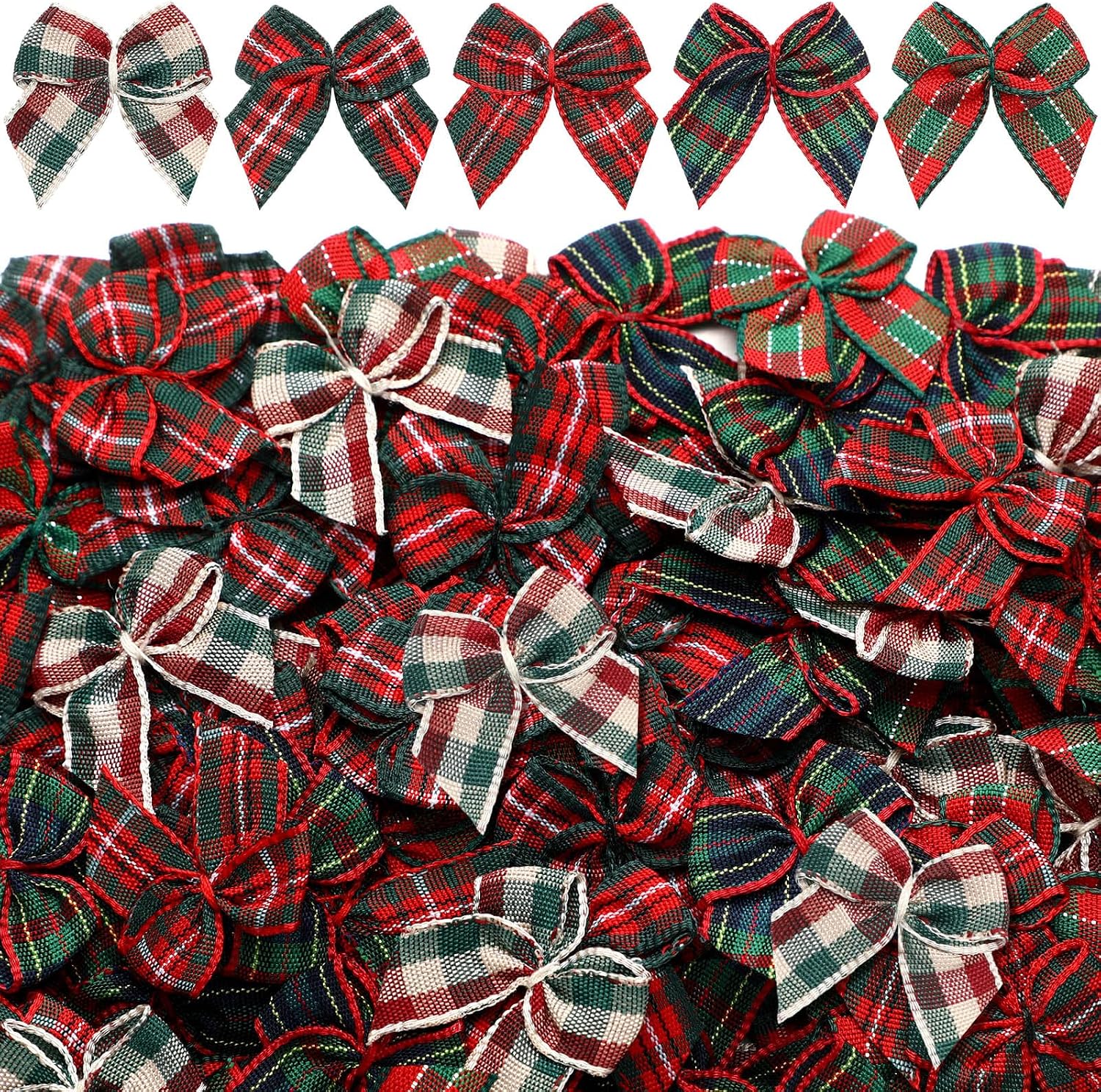 Chuangdi 150 Pcs Christmas Mini Plaid Ribbon Bows Tartan Bow