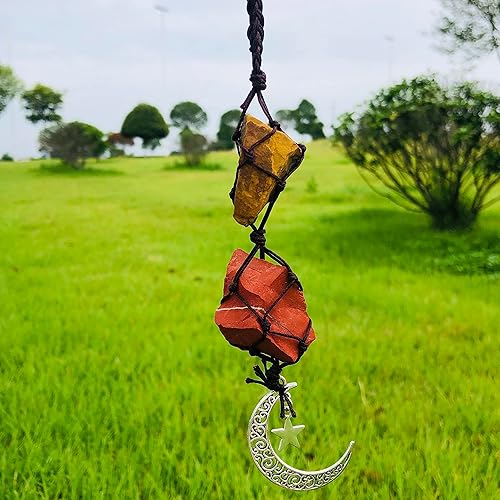 Miniatura 2 de Dije colgante de jaspe rojo con ojo de tigre, luna colgante y accesorios de cristal curativo, confianza