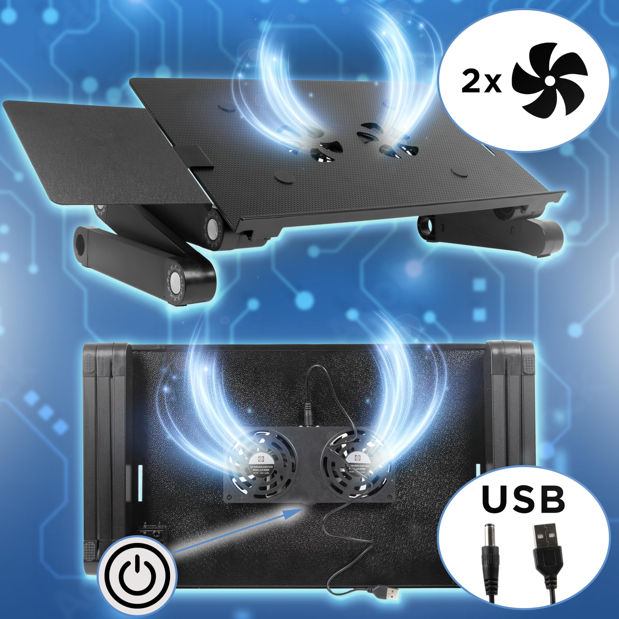 Duronic DML141 Soporte para Ordenador portátil con Ventilador USB y Plataforma para ratón, Base Regulable