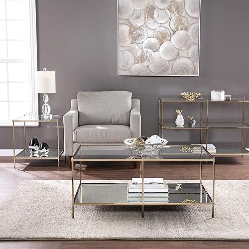 Miniatura 6 de SEI Furniture Knox Glam - Mesa auxiliar de 2 niveles, color dorado, 42.25 pulgadas de ancho x 24 pulgadas de profundidad x 19 pulgadas de alto