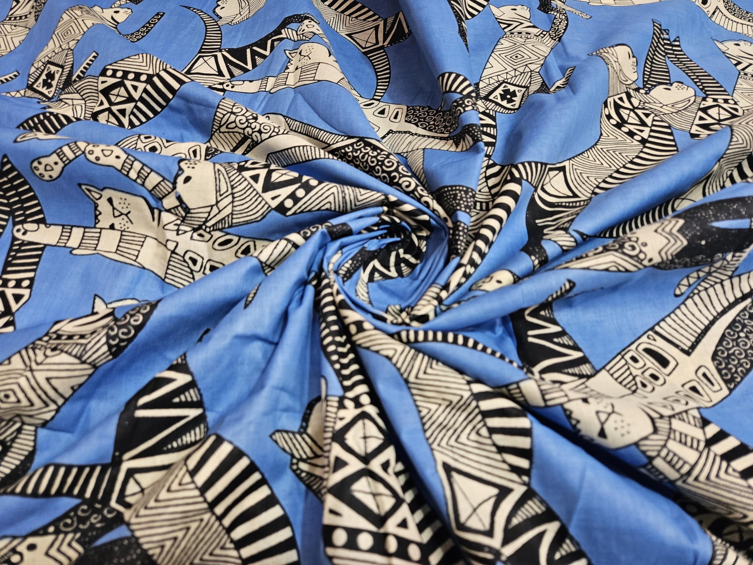 Hand Block Print Cotton Fabric - Cat Print Fabric for Sewing, Quilting, Upholstery & DIY Crafts - by The Yard (Blue, 2.5 Yard)-image-11