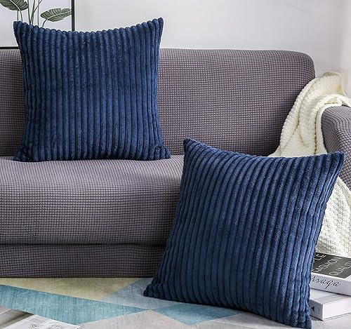 Set of 2 Soft Plush Velvet Big Striped Corduroy Solid