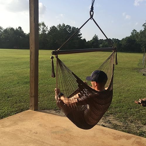 Miniatura 5 de Blissun silla colgante hamaca silla mecedora con asiento ancho de 40 pulgadas algodón de poliéster Mocha Mocha, Tan