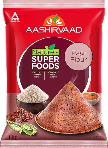Aashirvaad Nature’s Superfoods Ragi Flour, 1kg Pack, High Fibre &amp; Protein Atta | Gluten-Free Flour