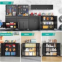 Vista 4 de SISESOL Gabinete de Almacenamiento de Metal Gabinete de Acero con Cerradura con 2 Estantes Ajustables, Gabinete de Oficina Gabinetes de Herramientas