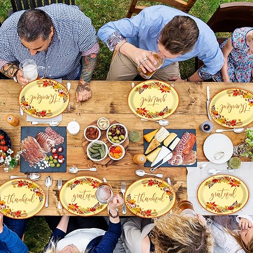 Miniatura 7 de 50 platos ovalados de papel de Acción de Gracias, grandes, desechables de 11 pulgadas, para fiesta de otoño, hojas de arce para dar gracias, bandeja