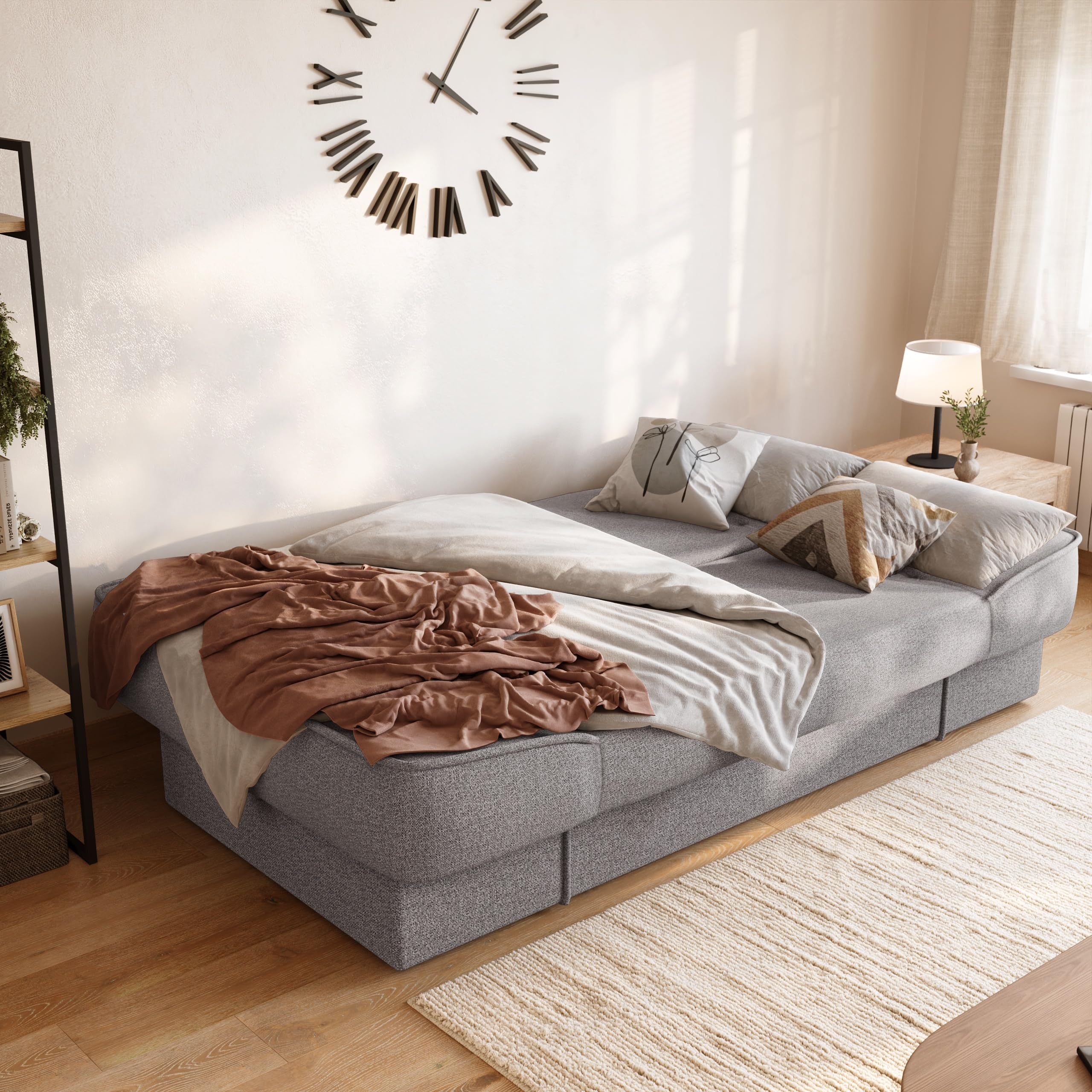 BROMARKT Schlafsofa mit Bettkasten Hellgrau 192x85x93 cm Couch mit Schlaffunktion 190x115 cm Sofa Bed Schlafcouch für Wohnzimmer Wohlandschaft Klappsofa mit 1 Kissen TOLIA