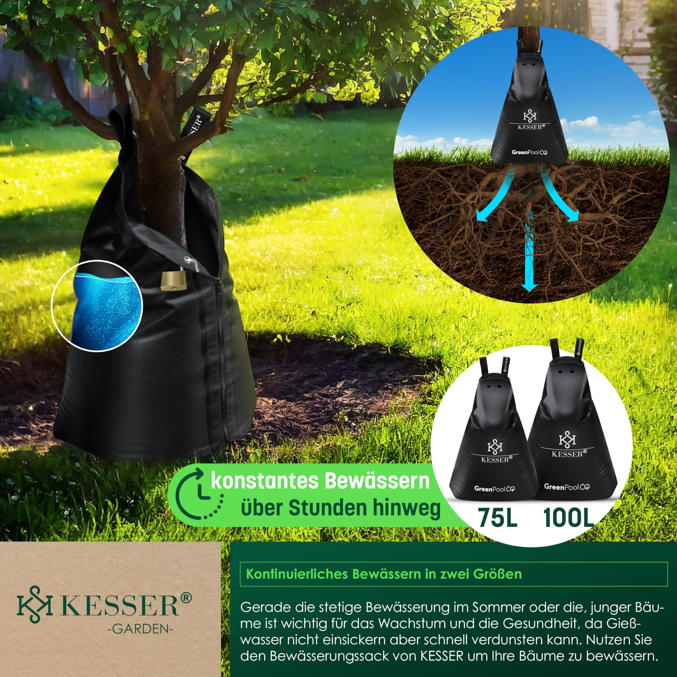 KESSER® Baum-Bewässerungssack 6er Set 75L Wassersack, Baumbewässerungsbeutel, PVC-Tasche langlebig & UV-beständig, Baumbeutel Garten Bewässerungssystem & gezielte Bewässerung von Bäumen, mit Schloss