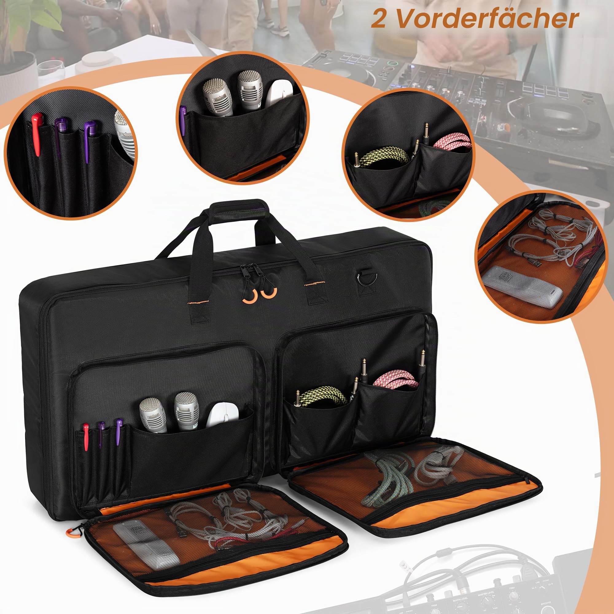Rexmica DJ Controller Gepolsterte Tragetasche, Kompatibel mit Pioneer DDJ RX/SX/SX2/SX3 oder die Meisten Standard DJ Controller, Koffer für DJ-Equipment oder DJ Mischpulte mit Schultergurt (L,Schwarz)