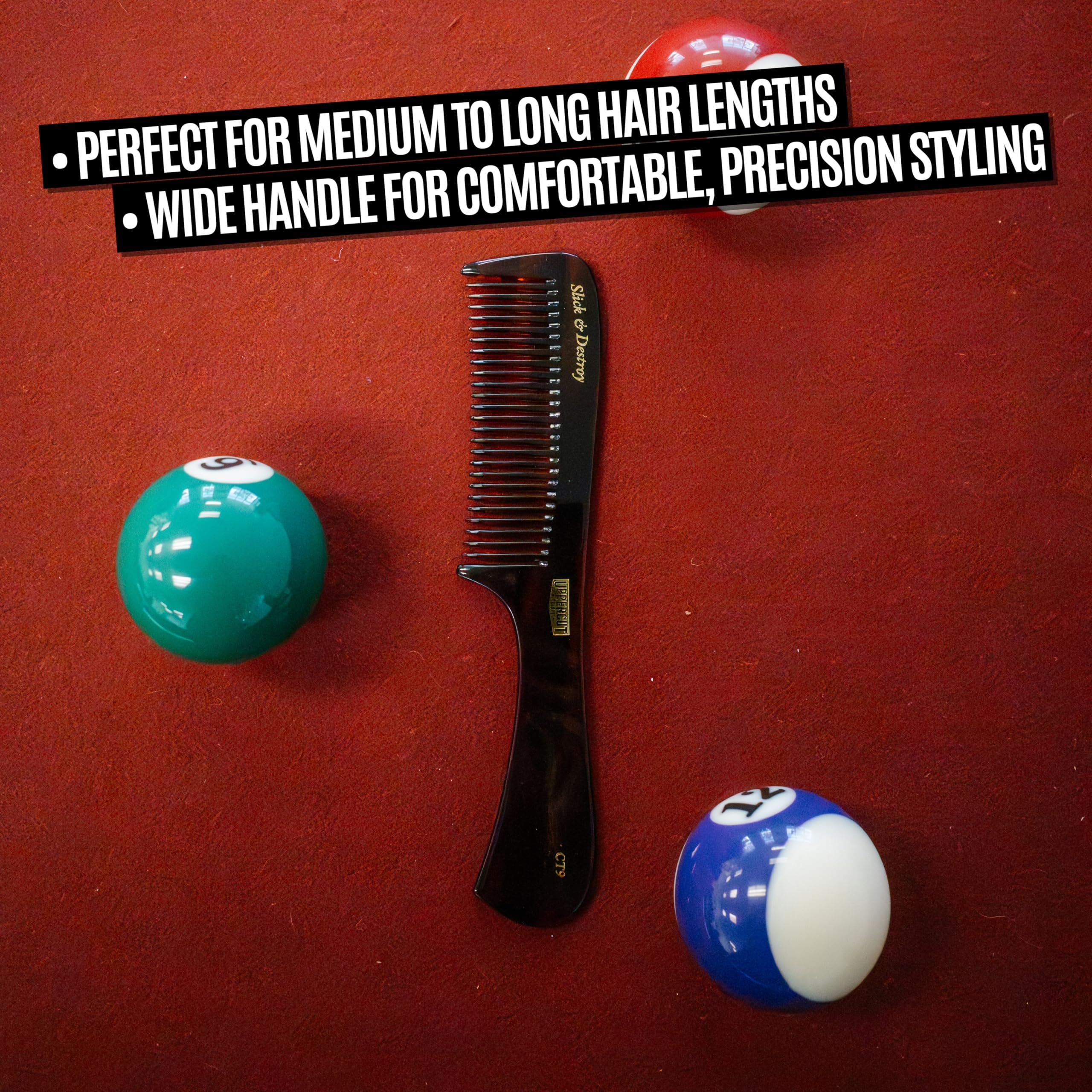 Uppercut Deluxe CT9 Styling Comb, Flat Handled Long Toothed Hair Comb for Ultimate Styling Control, Ideal for Grooming Medium to Long Hair Styles