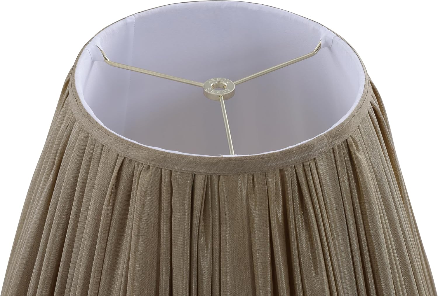Aspen Creative 34248, Bottom Scallop Gather Pleated Traditional Spider Lamp Shade in Metallic Gold Faux Silk Fabric, 9" Top x 18" Bottom x 14" Slant