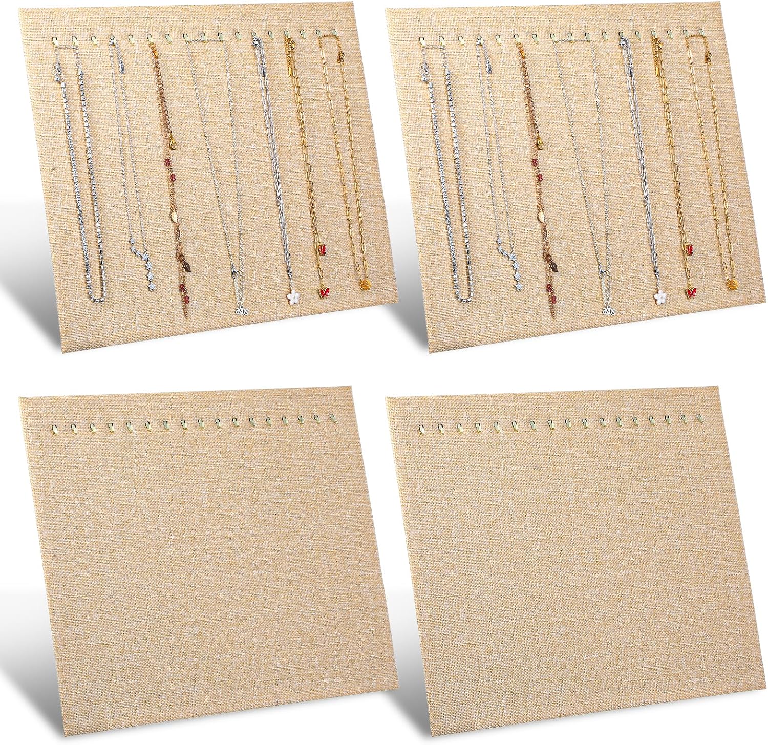 Lemecima 4 Pack Necklace Display Stands for Selling with 17 Hooks 15" x 12" Jewelry Display Necklace Holder Organizer for Vendors Events Jewelry Pendants Home Stores Showcase Stands(Flaxen)