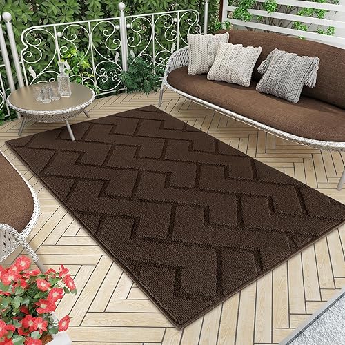Miniatura 221 de hicorfe - Tapete para interiores, para puerta delantera o trasera, parte trasera de goma, antideslizante, absorbente, resistente a la suciedad, Café