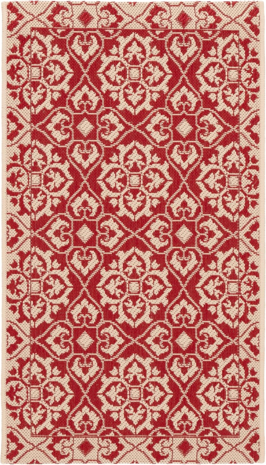 SAFAVIEH Courtyard Collection 2' x 3'7" Red/Cream CY6550 Indoor/ Outdoor Waterproof Easy Cleaning Patio Backyard Mudroom Accent Rug