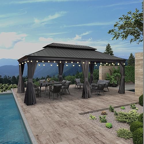 Miniatura 53 de PURPLE LEAF Gazebo grande para exteriores de 12 x 24 pies con acero galvanizado y luz para césped y jardín, glorieta permanente de techo duro, color