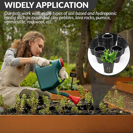 KP KOOL PRODUCTS 2 - Combo 25 - Net Pots for Indoor and Outdoor Plants-Small Plastic Plant Pots for Hydroponics - Black Flower Bucket Basket with Lid-25 Pack