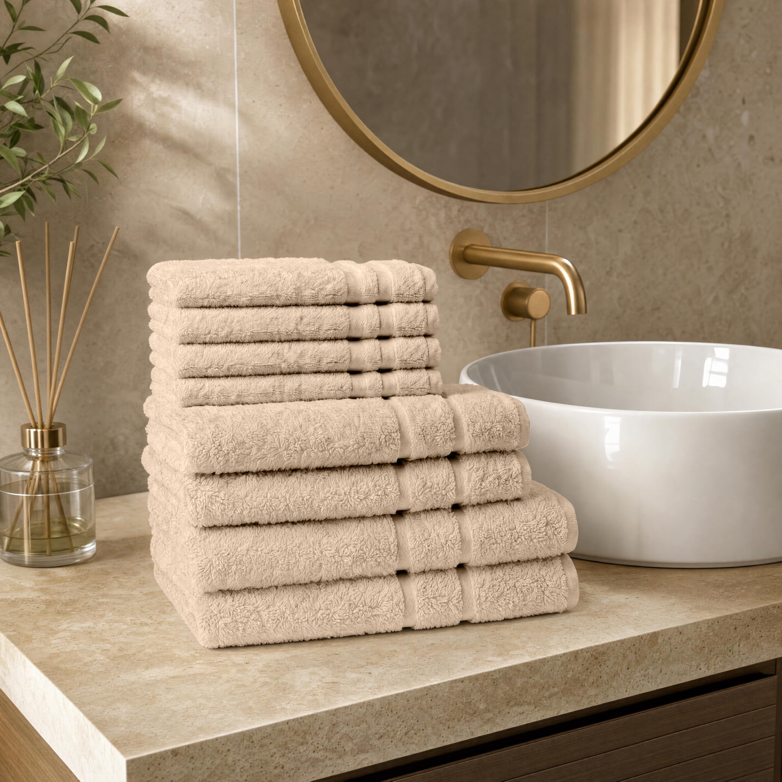 Premium Handtücher 8er Set - 2 Duschtücher 70x140 cm, 2 Handtücher 50x100 cm, 4 Gästetücher 30x50 cm - 100% Baumwolle, sehr weich, saugstark, Geschenk Set (Beige)
