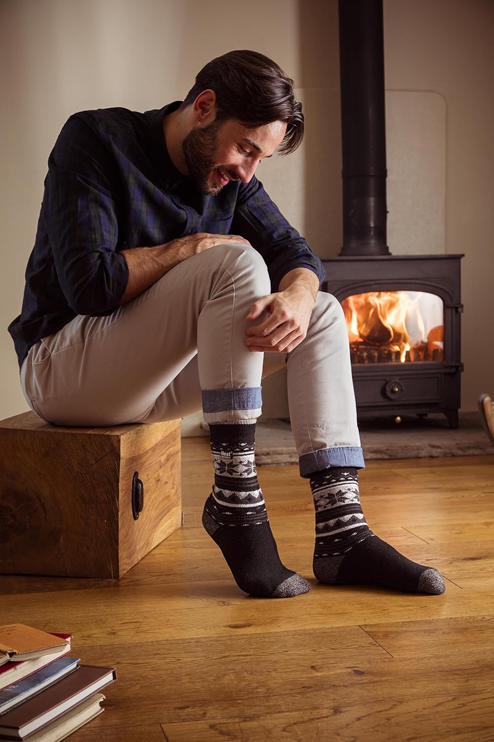 HEAT HOLDERS Lite - Mens Winter Warm 1.6 TOG Thin Casual Thermal Crew Socks (Navy)