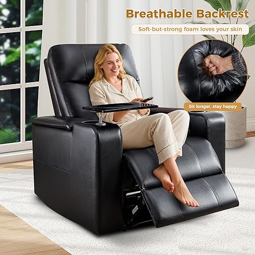 Miniatura 8 de ANJ Red Power - Silla reclinable eléctrica para cine en casa silla de cine de piel suave para sala de estar sofá reclinable individual con