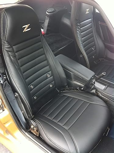Miniatura 4 de Interior Innovations 240Z260Z280Z Fundas de asiento de cuero sintético delanteras personalizadas con costuras doradas claras y logotipo de Z