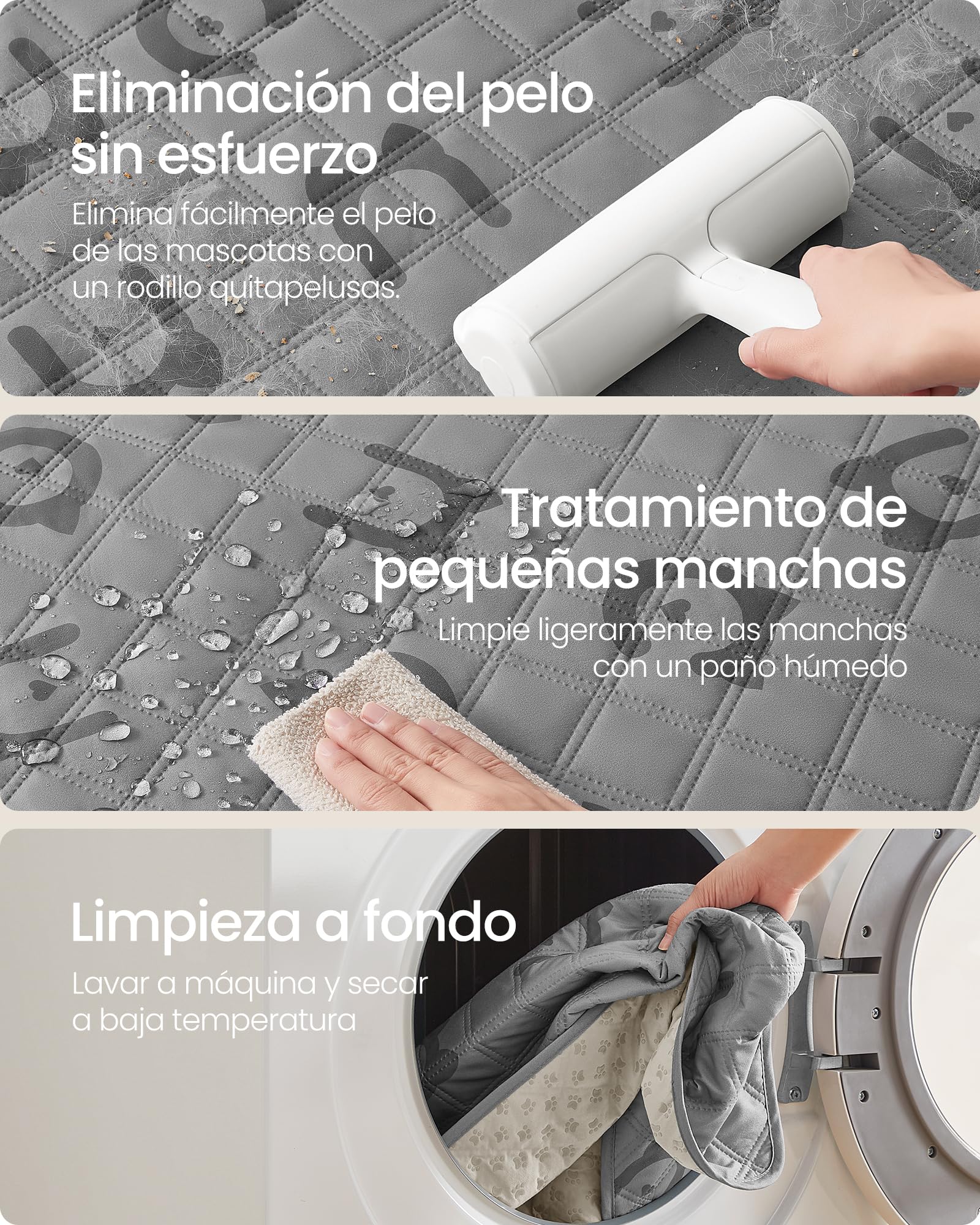 Feandrea Manta Impermeable para Perros Grandes, 178 x 76 cm, Funda Lavable a Máquina para Sofá, para Mascotas, Antideslizante, Acolchada, Gris Paloma PPB025G01