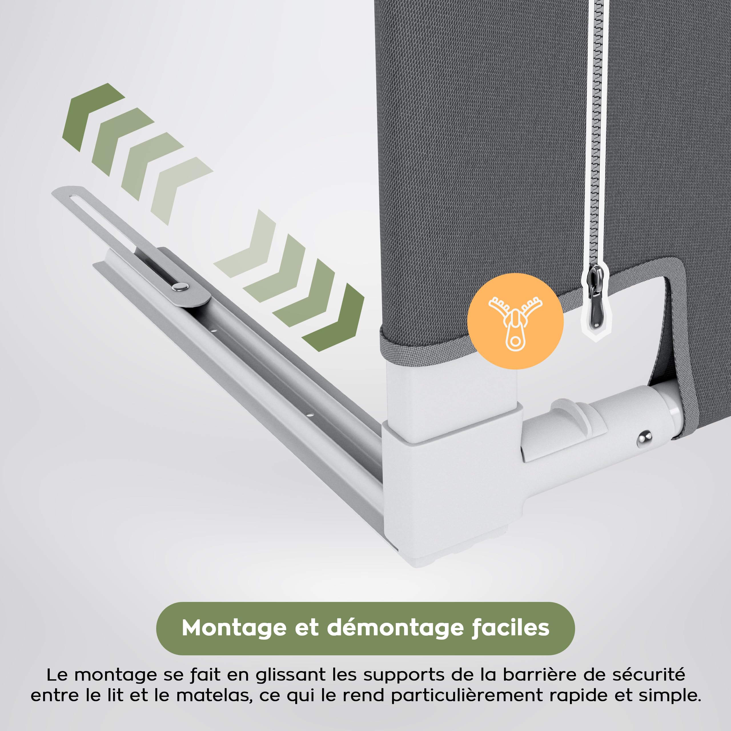 TULANO Cover 44 Barrière de lit Enfant 140 cm, avec Poche latérale, Gris