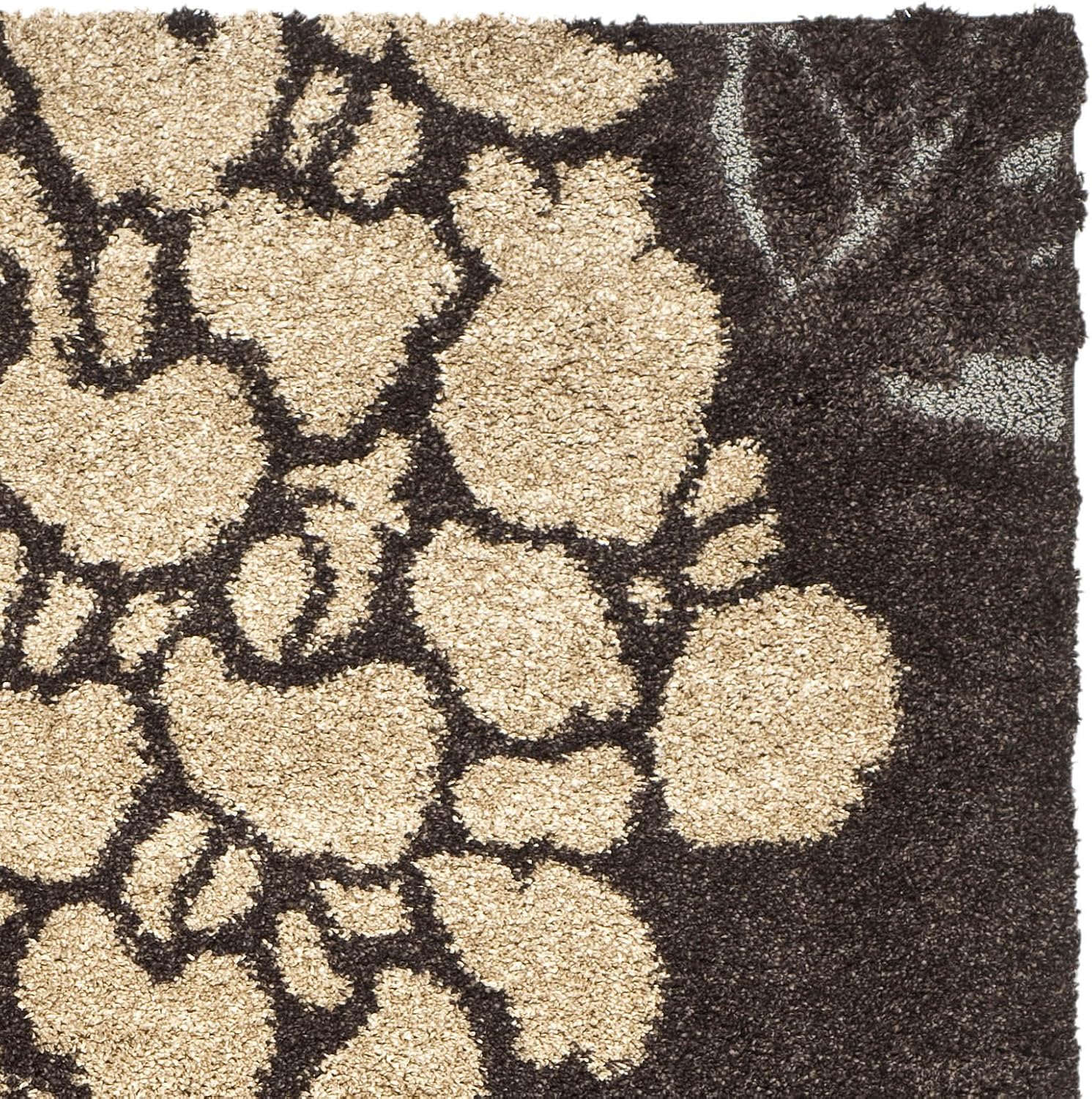 SAFAVIEH Florida Shag Collection Area Rug - 8'6" x 12', Dark Brown & Grey, Floral Design, Non-Shedding & Easy Care, 1.2-inch Thick Ideal for High Traffic Areas in Living Room, Bedroom (SG456-2880)
