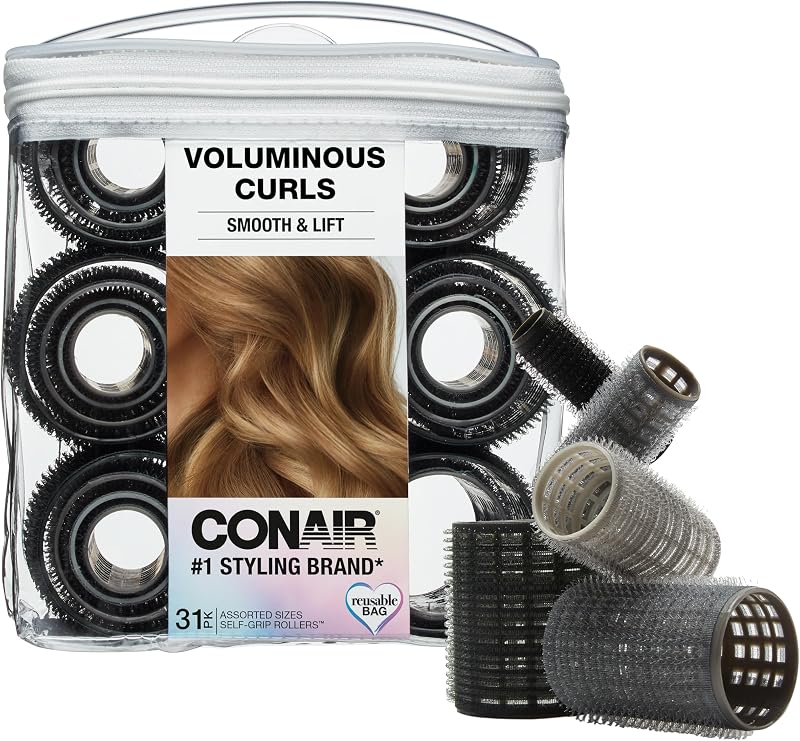 Rulos sin calor 31 unidades - Rizos sin calor durante la noche, tamaños variados - Rodillos para el cabello de agarre automático - Herramientas para peinar el cabello - Negro y gris - con estuche de almacenamiento