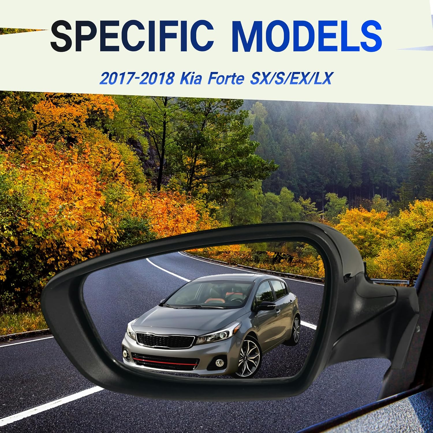 Passenger (Right) Side Mirror Compatible with 2017 2018 Kia Forte With Heated/Power Glass/Turn Singnal Light/Manual Folding/Black Without Blind Spots