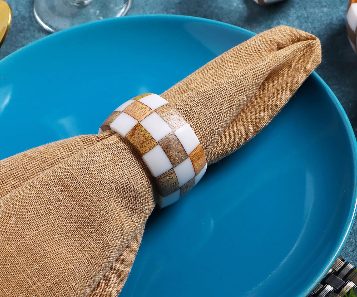 ALPHA Living HOME Rustic Napkin Rings Setof 12 - Handmade Epoxy & Wood Napkin Holders for Table Decor, Wedding, Easter, Thanksgiving, Party & Dining – Modern Farmhouse Accessories (Brown Cream)